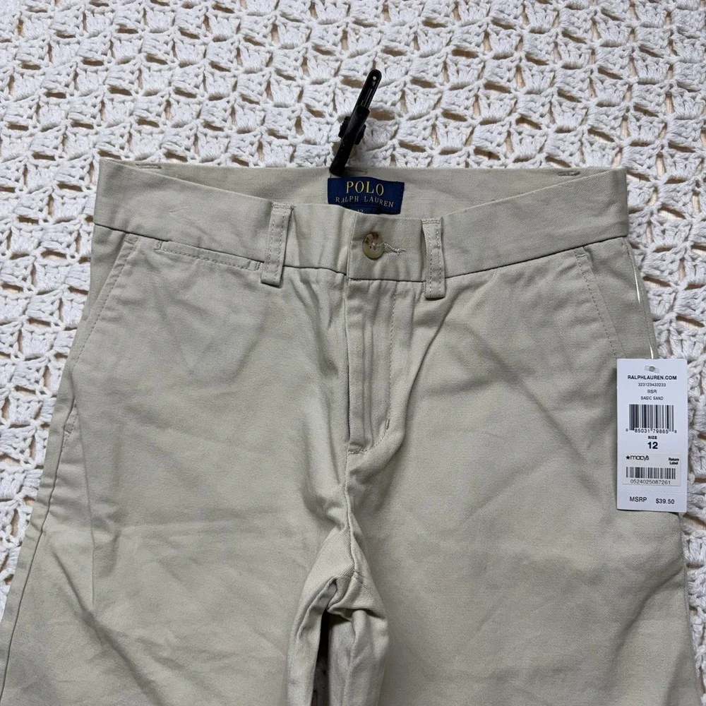 New Ralph Lauren Boy's Shorts Sz 12 Chino Khaki Beige Flat Front School Casual